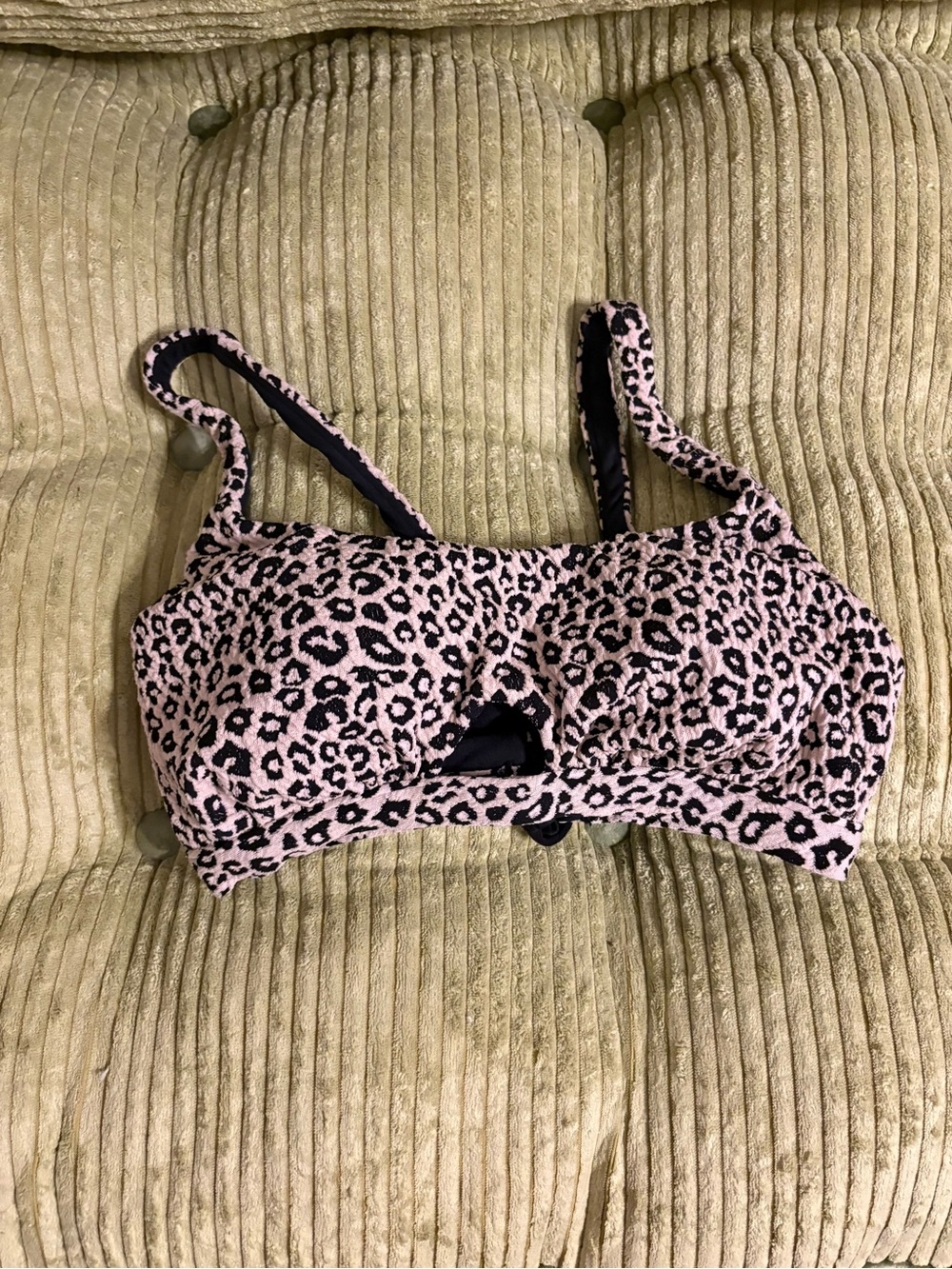 Time and Tru Pink Leopard Print Bikini Top